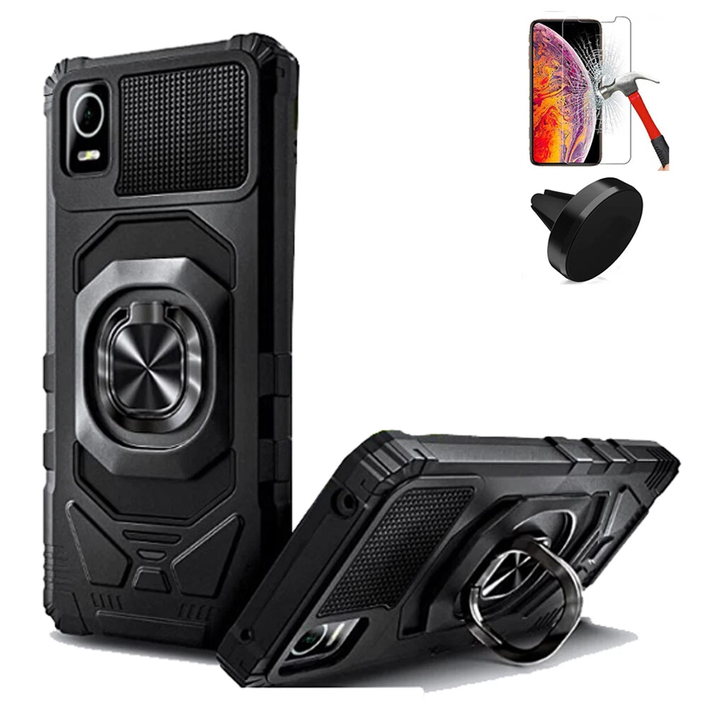 Phone Case for Cricket Debut Smart Shock Absorbing Case Tempered Glass Car Mount