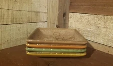 A Set Of 4 Square Clay Art Stoneware Salad, Dessert, Appitizer Plates