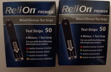 ReliOn Premier Glucose Blood Test Strips  50 Ct ( 2 boxes-100 total) Exp 12/2026
