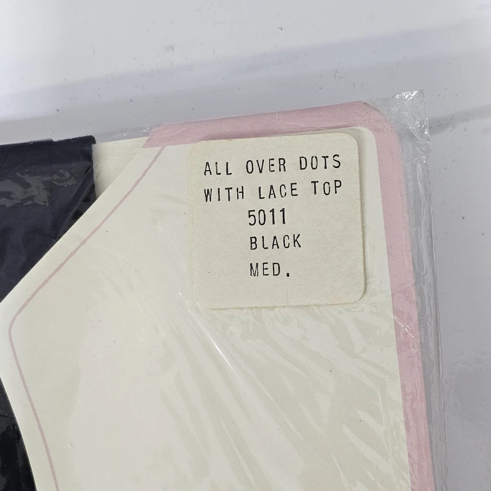 VTG Fredericks of Hollywood M Black All Over Dots Thigh High Lace Top Stockings - Image 3 of 4