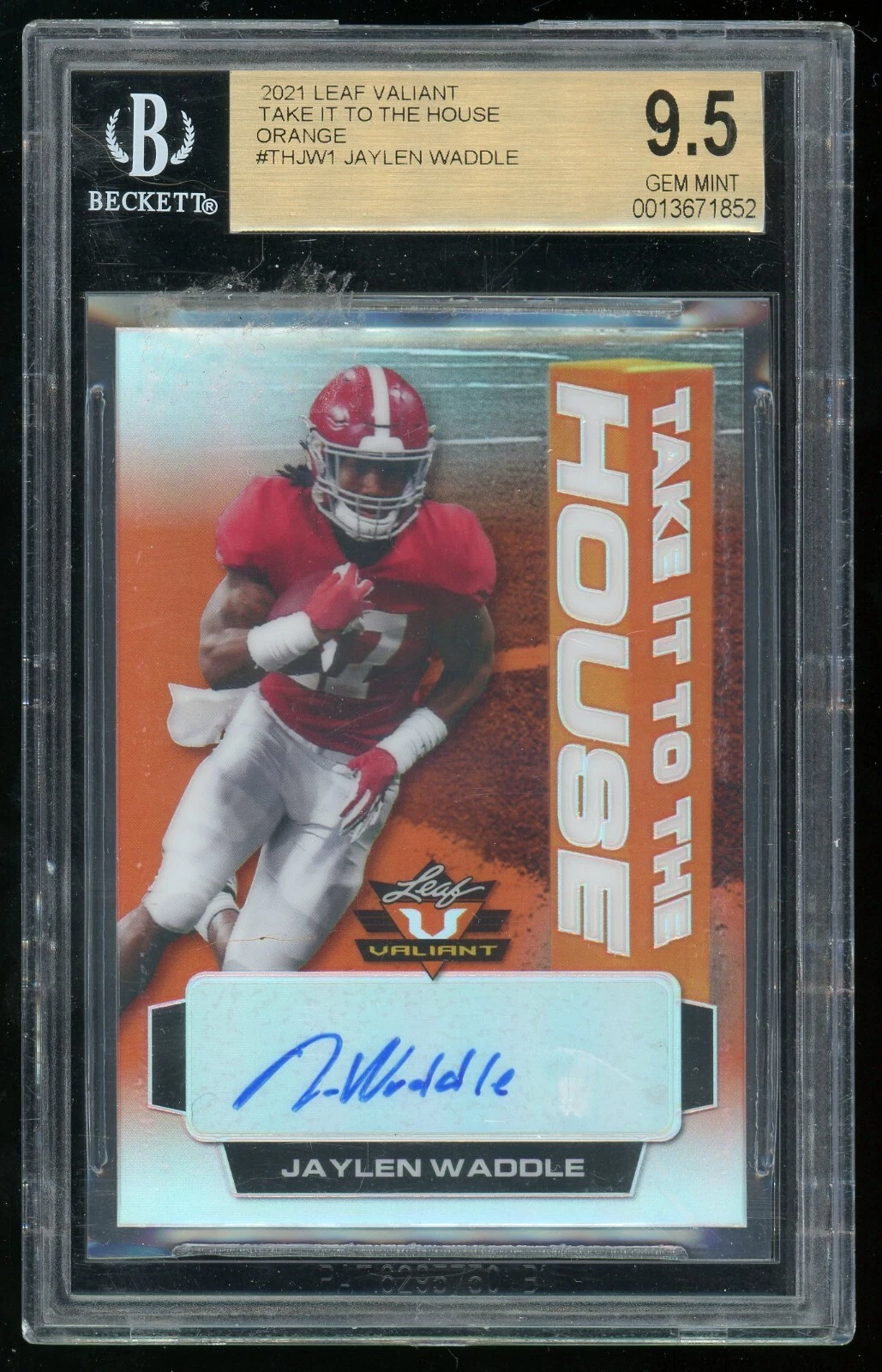 Jaylen Waddle Leaf Valiant Take It to the House Autographs #JW1 Orange