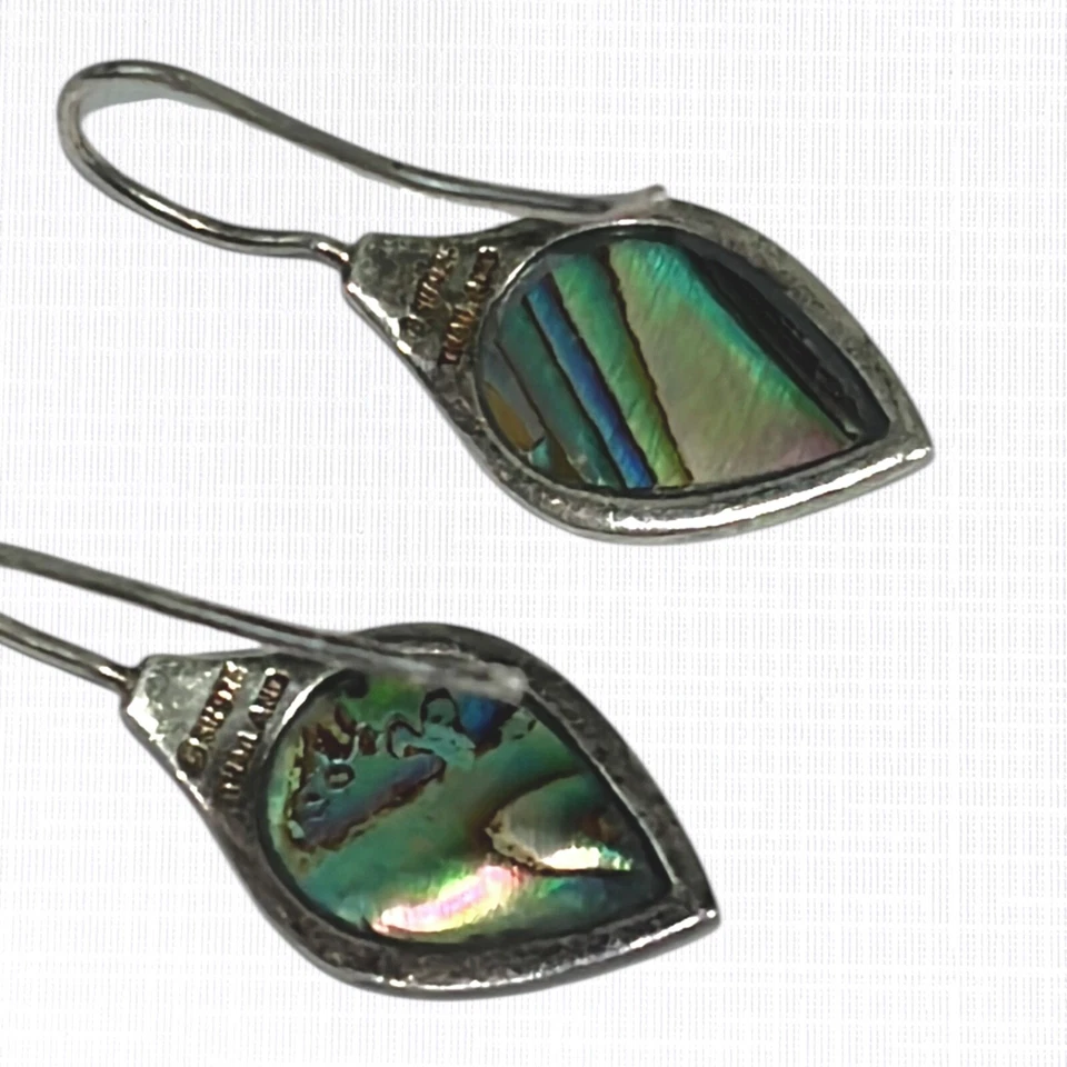 Pendientes con incrustaciones de concha de abulón de plata esterlina ganchos colgantes 925 SU importación de piedra solar Foto 3 de 4