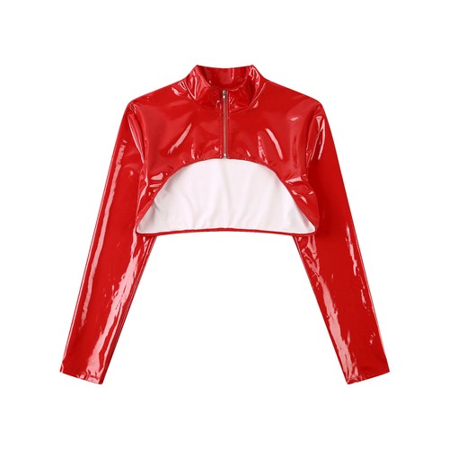 Men's Long Sleeve Crop Top Shiny PVC Leather Club Tank Tops Sexy Muscle Shirts - Picture 16 of 31