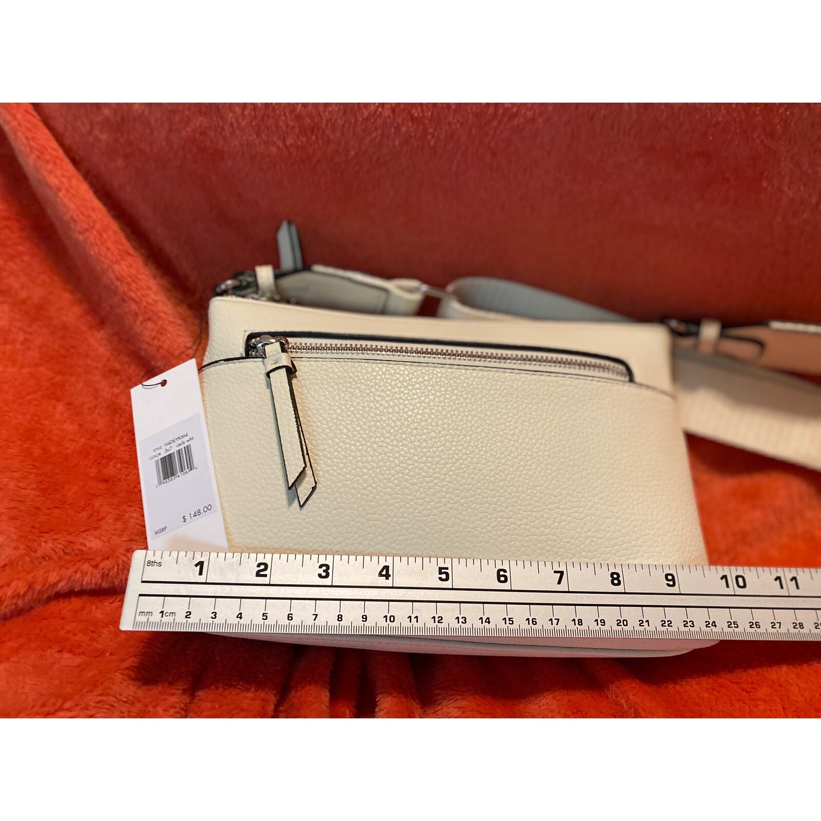 Calvin Klein Crossbody Bag, Front Zip Pocket Adjustable Strap Ivory NEW thumbnail 5