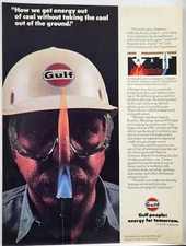 1981 Gulf Oil Gas From Oil Hard Hat Vtg Print Ad Poster Man Cave Art Deco 80's
