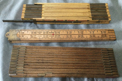 Vintage Wood Rule Lot Of 3 - Lufkin X46 - Stanley 66 1/2 - Master Interlox 106