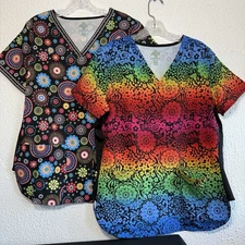 Lot of 2 Brand New Size Medium Meraki Sport Tuck-in Scrub Tops Colorful V Neck