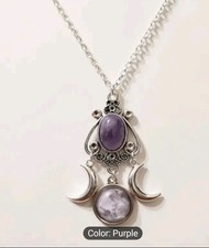 Pagan Gothic Wicca Silver Tone  Triple Moon & Goddess