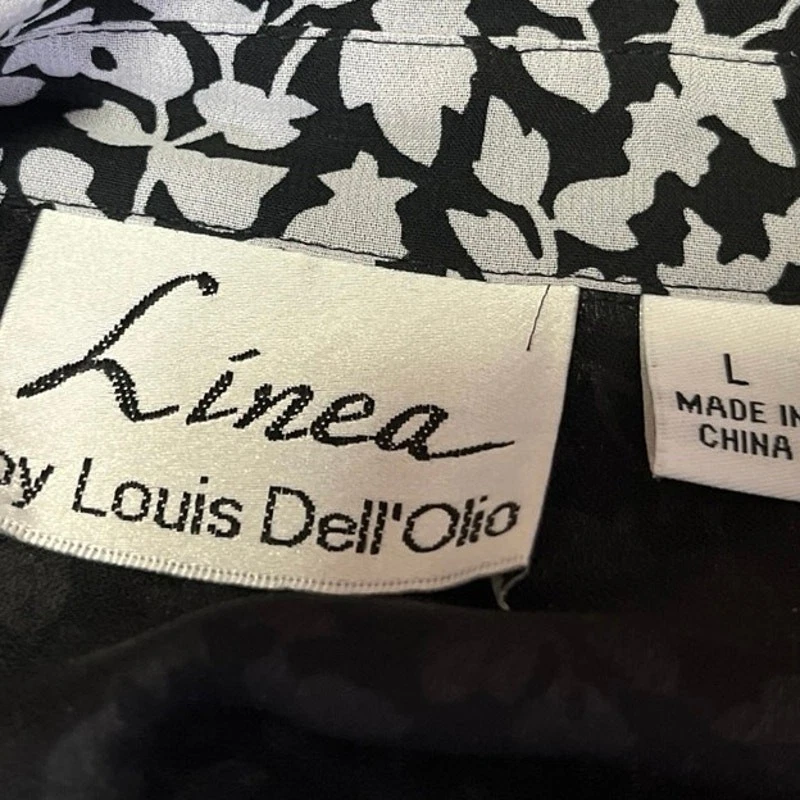 Blusa Top Vintage Linea by Louis Dell'Olio Negra Blanca Floral Abotonada Talla L Foto 4 de 4