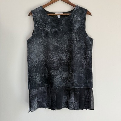 Max Mara Sleeveless Layered Top XL Black Metallic Pleated Hem NWT $595