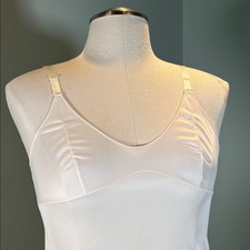 Vintage Ivory White Chemise Adjustable Straps V-Neck Lace Accent Side Slit Small