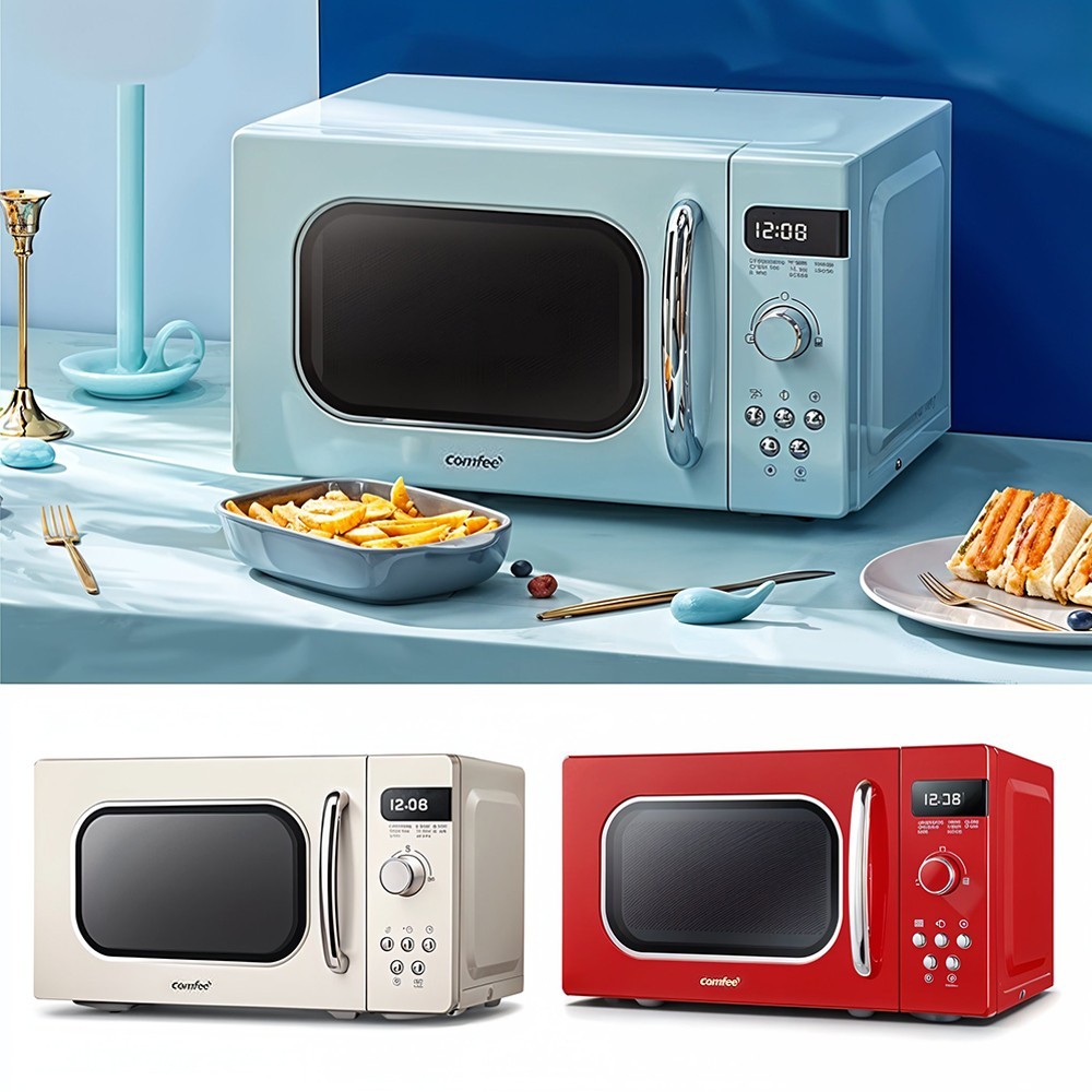 COMFEE Retro Style 800w 20L Microwave Oven with 8 Auto Menus, 5 Cooking Power