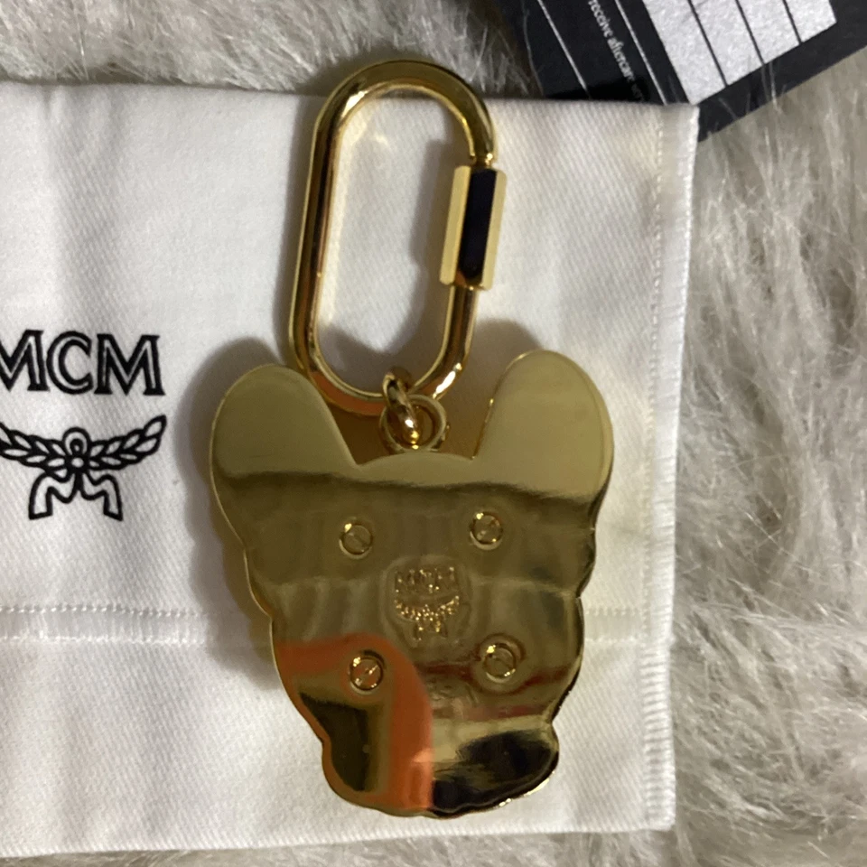 MCM Frenchie Bull Dog Face Keychain Bag Charm Yellow /Gold Dust Bag & Box 40 - Image 4 of 4
