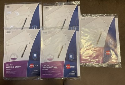 Lot of 5 Avery 8ct Big Tab Write & Erase Dividers Stationery Office Organization
