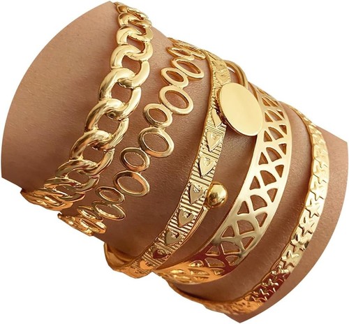 IFKM Gold Bangle Bracelets For Women, 14k Plated Multi Layer Stackable..5