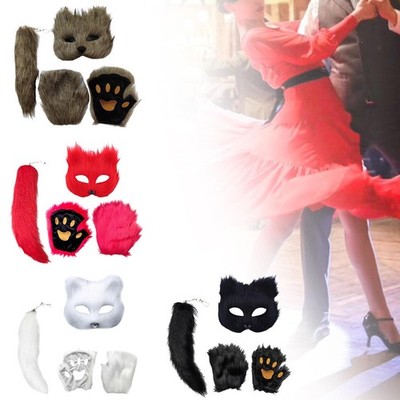 Tiermaske und Schwanz Set, schöne Plüschmaske für Abschlussball,