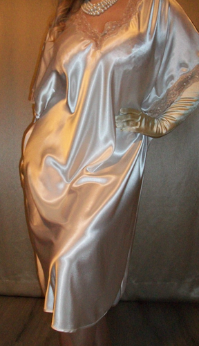 Vtg Pearl Ivory Satin Nightgown L XL Bust 40 42 - Picture 2 of 5