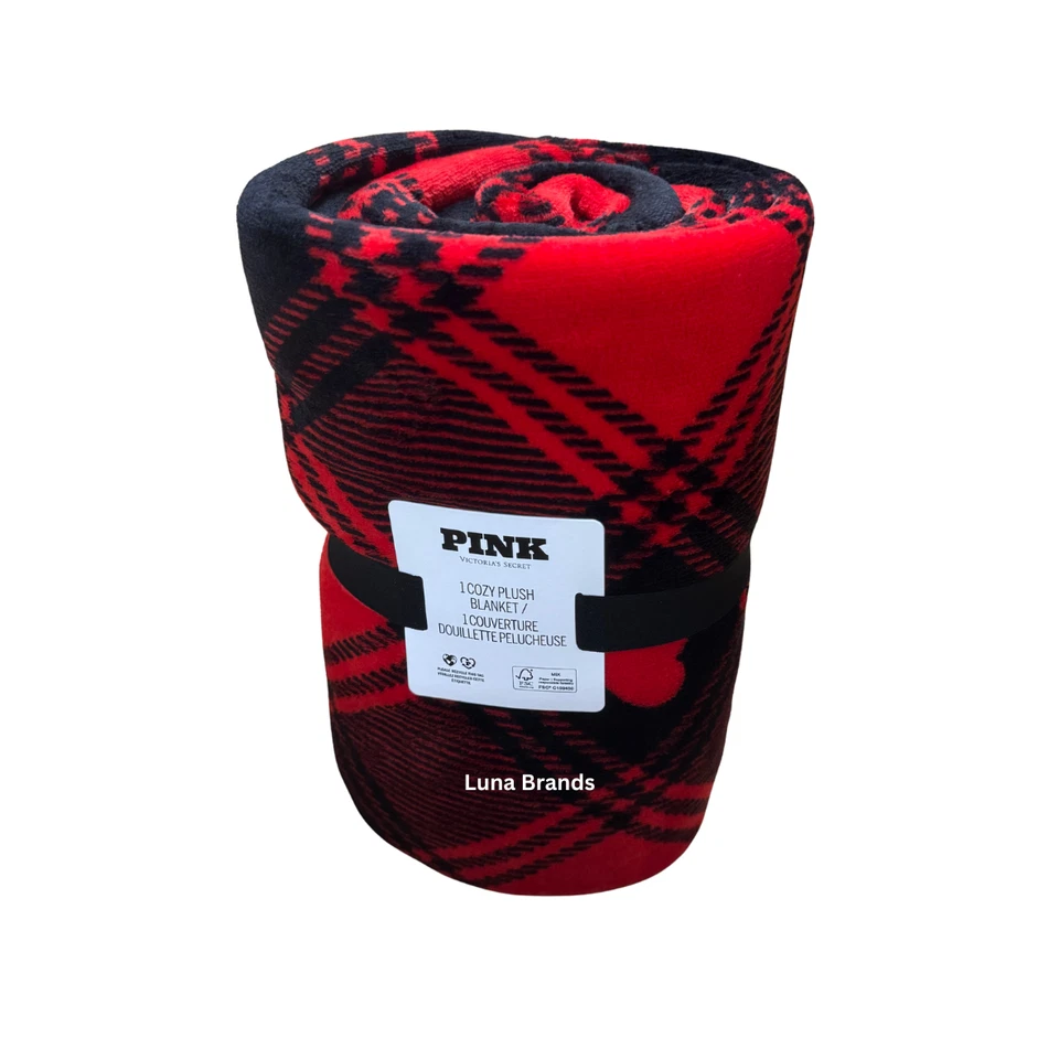 Victoria’s Secret fleece blanket Plaid Red & Back (Christmas 2025) - Image 3 of 4