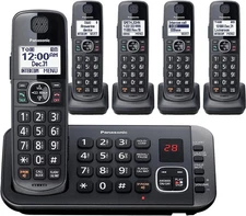 Panasonic Expandable Cordless Phone System Answering Machine 5 Handsets Black
