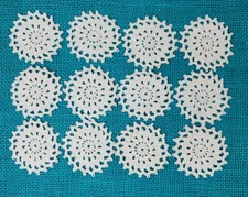 12 White Crochet Round Floral Doilies 2.5 inch Doily Lot Scalloped Edge