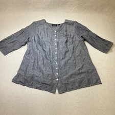Avenue Blouse Top Women’s 18/20 Blue Linen Blend 3/4 Sleeve Classic Airy