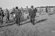 Winston Churchill and his entourage walk away from the crash-site 1940 photo 