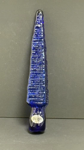 Blenko Glass Sunface Stopper Garden Spear - Cobalt