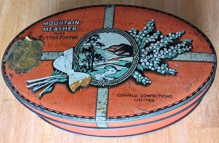 Vintage Tin Mountain Heather Pure Butter Toffee Convalli Confections Oval Tin