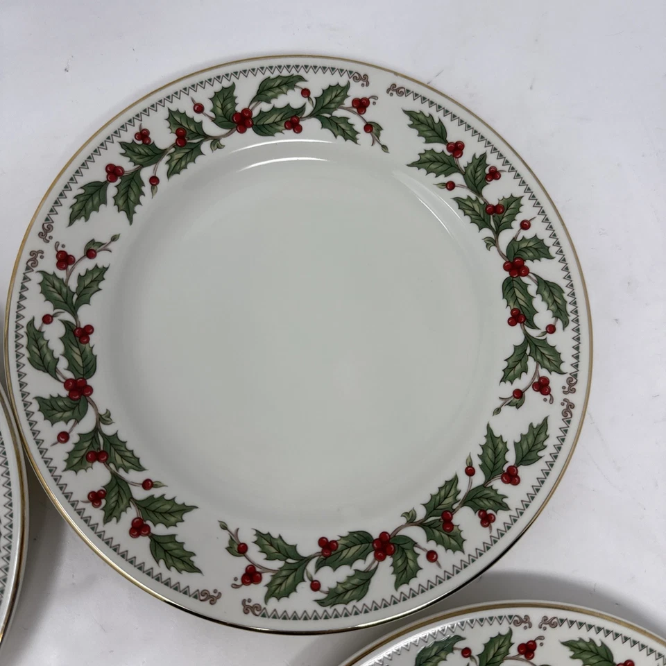 The Cellar Ivory Holly Set Of 4 Gold Rim Christmas Holiday Salad Plates 7 1/2" - Image 4 of 4