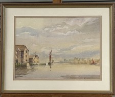 Original Watercolour by Harland Hinchcliffe - Framed Coastal / Estuary Scene