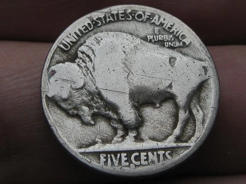 1914 D Buffalo Nickel 5 Cent Piece- Denver, About Good Reverse Details