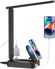 LED Desk Lamp with Wireless Charger, Desk Table Light with USB Charging Port ...