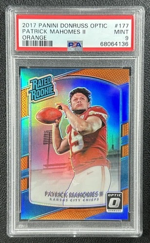 PATRICK MAHOMES II PSA 9 2017 DONRUSS OPTIC #177 ORANGE PRIZM RATED ROOKIE /199