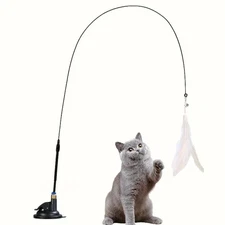 1pcs Cat Teaser Toy – Interactive Feather Wand with Bell & Suction Cup Pole