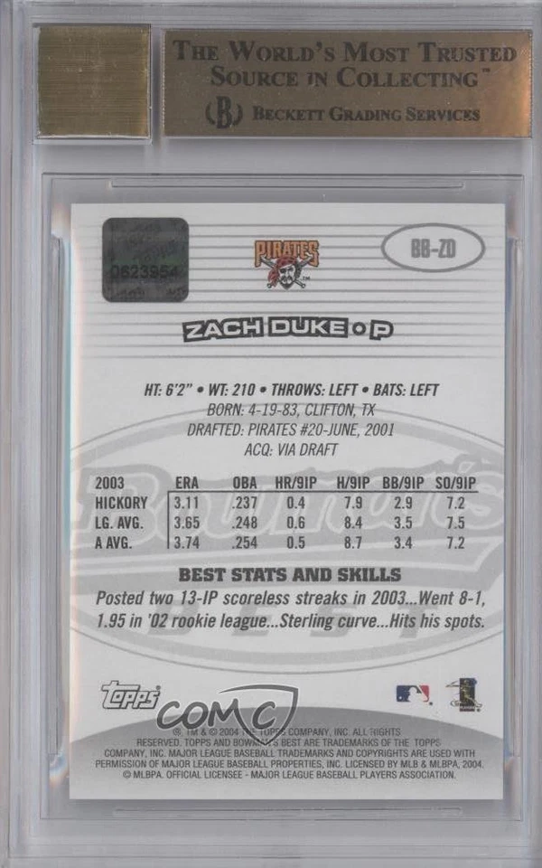 2004 Bowman's Best First Year Zach Duke #BB-ZD BGS 9.5 GEM MINT Rookie Auto RC - Image 2 of 2