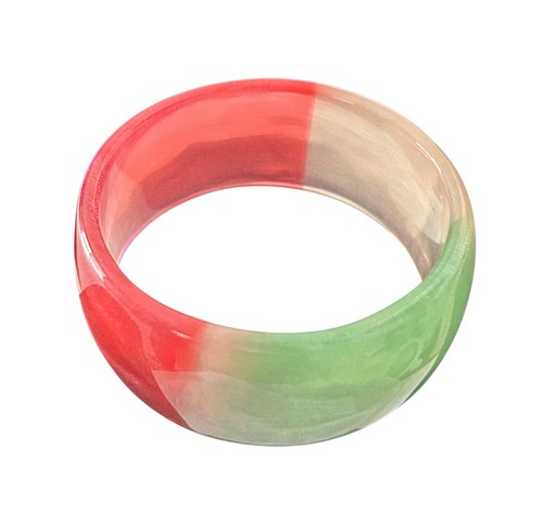 Lucite Translucent Chunky Colorful Pink Green White 3” Bangle Bracelet Vintage - Picture 11 of 12