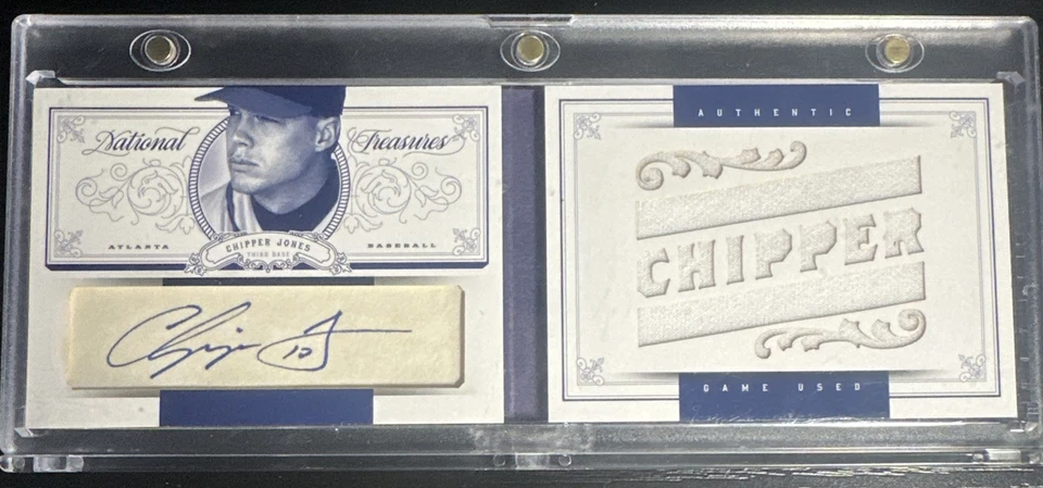 Folleto Chipper Jones NationalTreasures 2012/5 materiales de firma de corte automático nuevo Foto 2 de 4