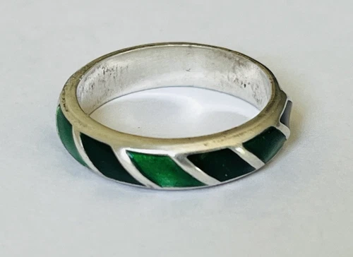 VINTAGE DAVID ANDERSEN NORWAY STERLING SILVER GREEN ENAMEL BAND RING SIZE 6.5