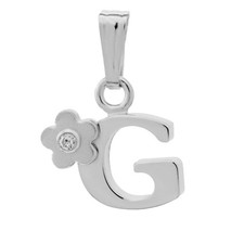 Sterling Silver 0.01cttw Diamond Initial "G" Flower Pendant with Chain