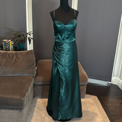 Women's Green Full Length Prom Dress Criss Cross Back Straps Leg Slit Size  6 NEW | eBay