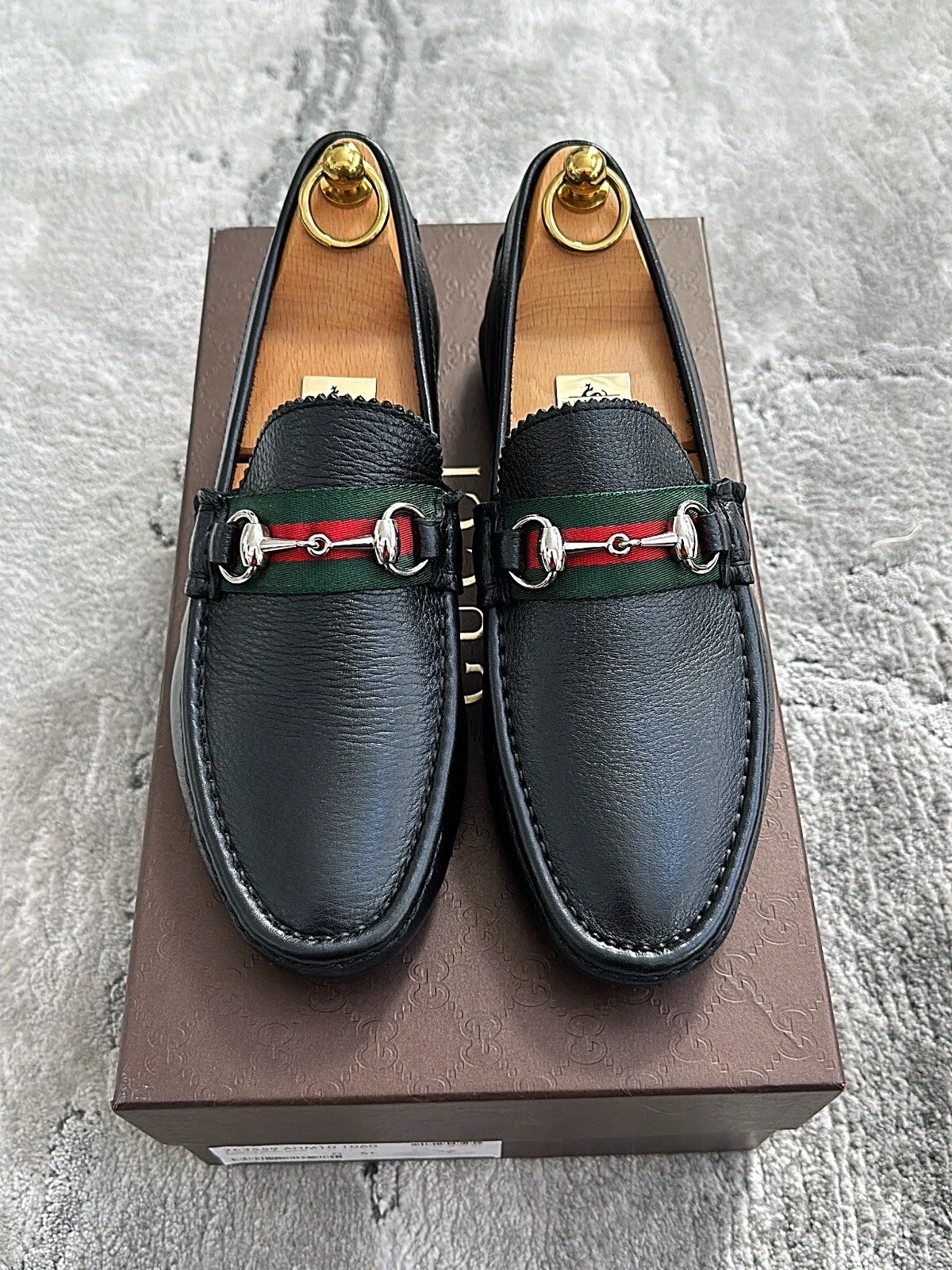 Mocassin homme authentique Gucci en cuir noir argent cheval US7 EU40,5 UK6,5