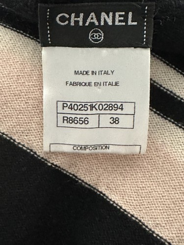 CHANEL Ivory Pink/Black Striped Lace 100% Cashmere Sleeveless Dress, FR Size 38 - Picture 7 of 10