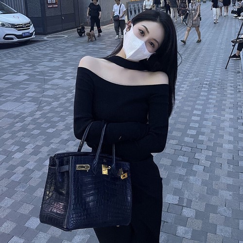 Autumn Sexy Off Shoulder Halter Sweater Women Solid Long Sleeve Slim Knitwea GF - Picture 10 of 13