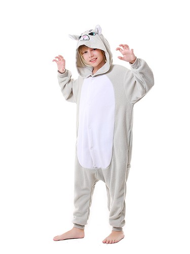 Kids Gray Cat Costumes Unisex Soft Hooded One-piece Pajamas Cosplay Homewear - Picture 51 of 55