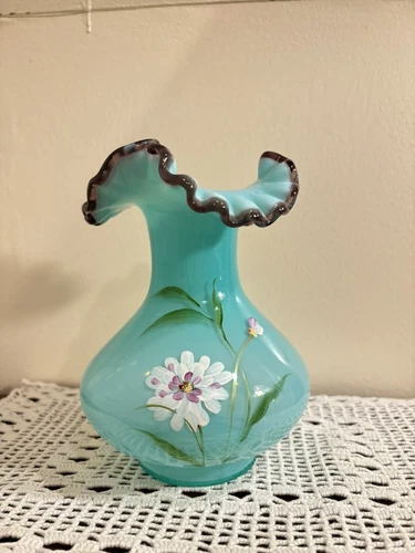 Fenton Robin Egg Blue HP Vase HTF