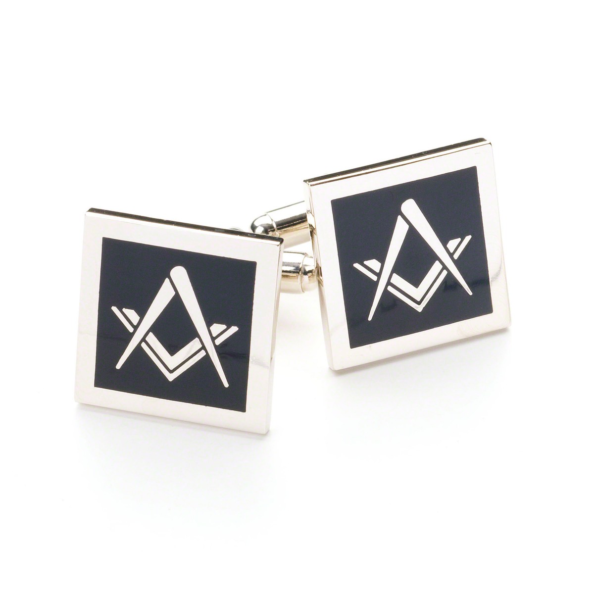 Boutons De Manchette Maçonniques Noir Et Argent – Dimensions 17 Mm – Plaqué Argent – Symboles équerre Et Compas – Pour Cérémonies, événements Ou Quotidien – Avec étui - 5