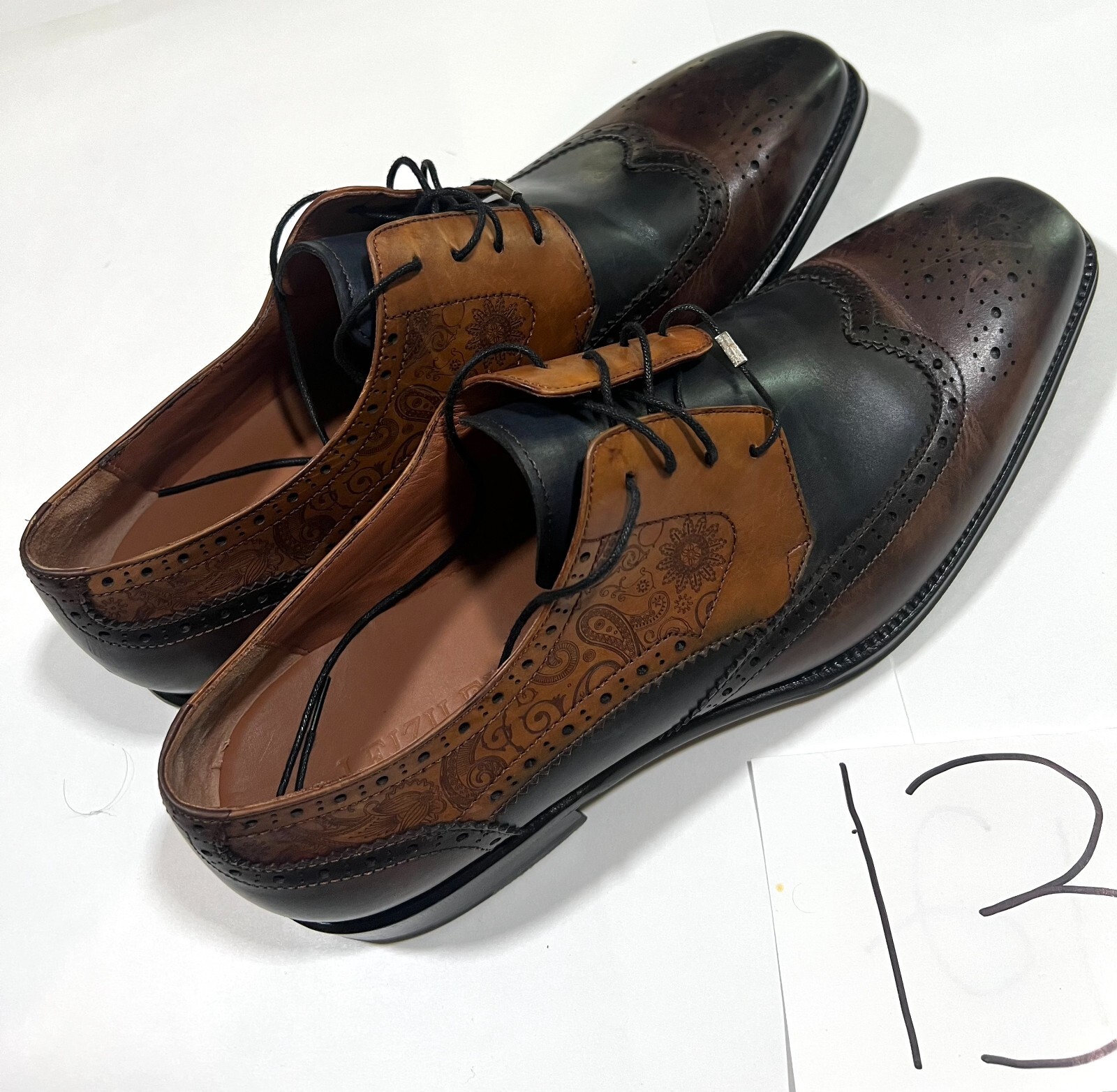 SAOLA Leizilei Scarpe Derby Uomo 12 Nero Marrone Pelle Stringate Punta Alare Oxford MK593113C