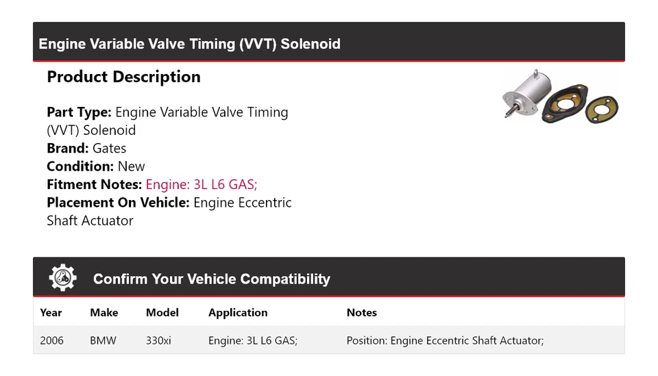 Puertas solenoide de distribución de válvula variable (VVT) para motor BMW 330xi 2006 Foto 2 de 4