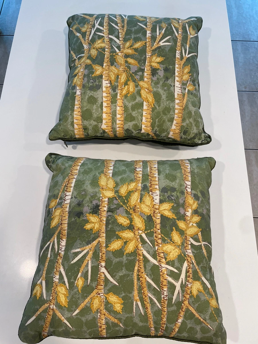 2 Pier One Vintage Pillow Covers Embroidered Bamboo Sage Green