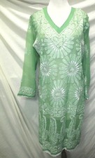 Elegance chikan full hand embroidery long  chiffon kurta/top size M 40
